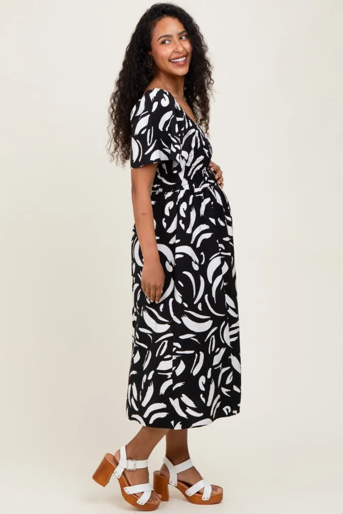 Black Printed Smocked Maternity Midi Dress sold by Pinkblush product image thumbnail 2