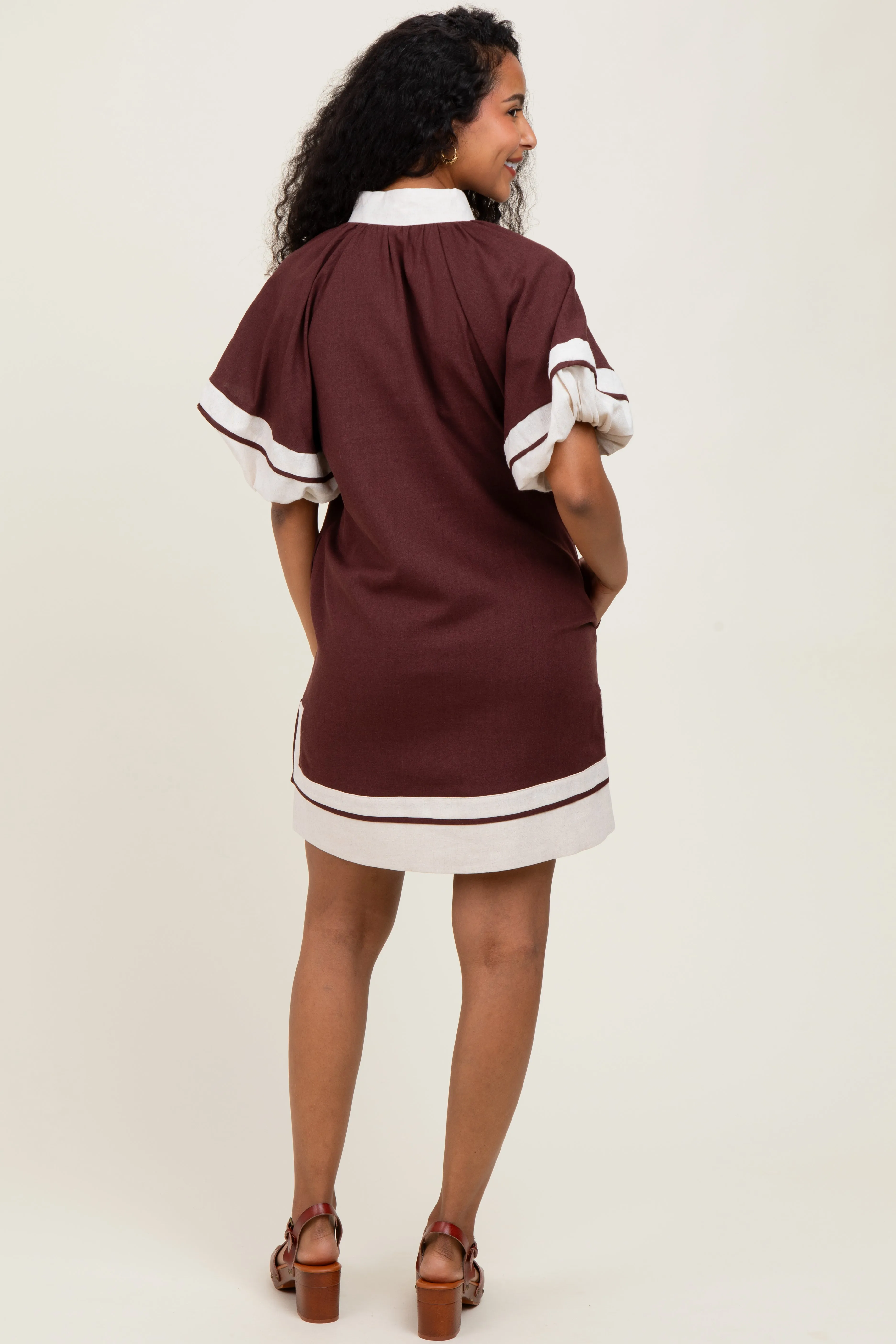 Brown Colorblock Border Print Maternity Mini Shift Dress sold by Pinkblush product image thumbnail 4