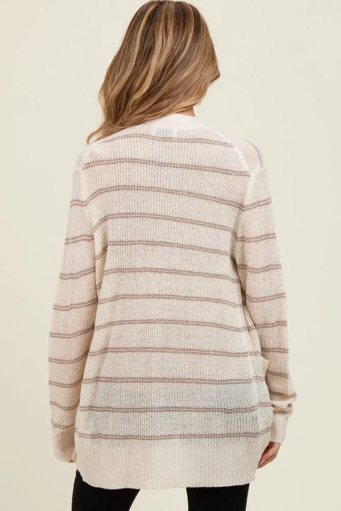 Cream Fine Knit Striped Maternity Open Cardigan sold by Pinkblush product image thumbnail 3