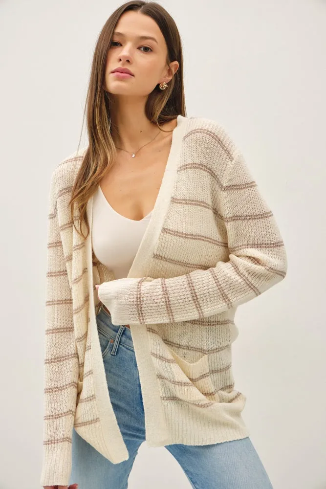 Cream Fine Knit Striped Maternity Open Cardigan sold by Pinkblush product image thumbnail 4
