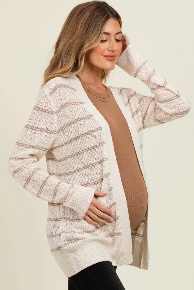 Cream Fine Knit Striped Maternity Open Cardigan sold by Pinkblush product image thumbnail 2
