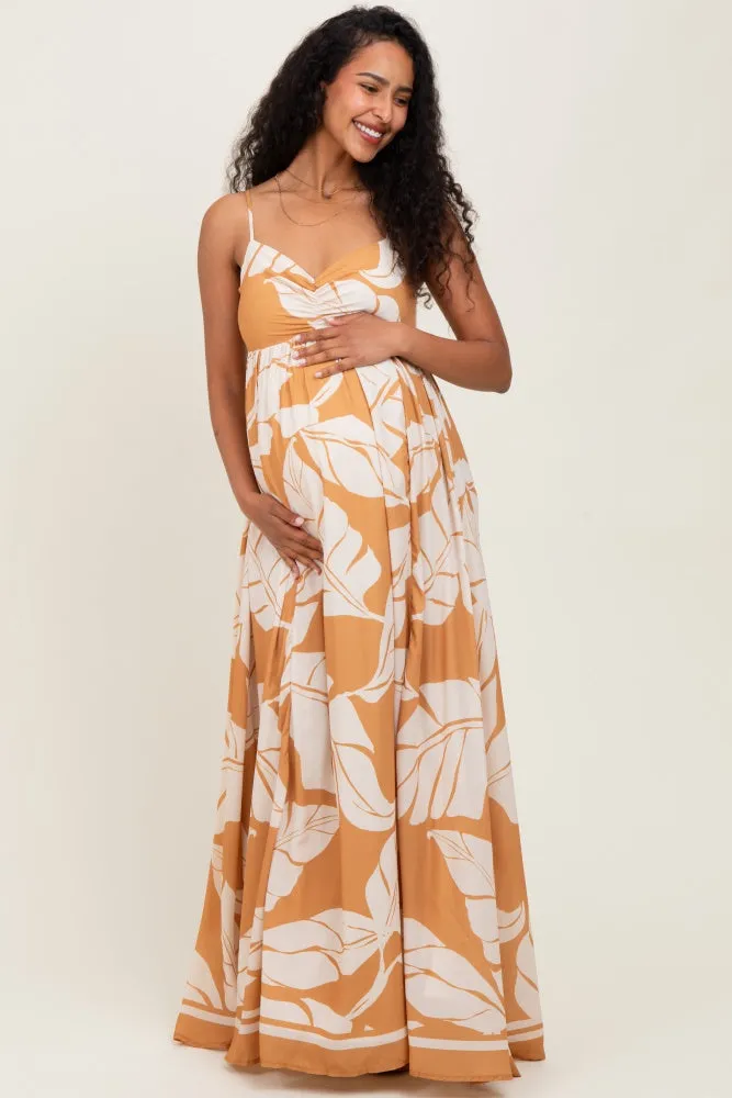 Camel Leaf Print Sleeveless Maternity Maxi Dress sold by Pinkblush product image thumbnail 2