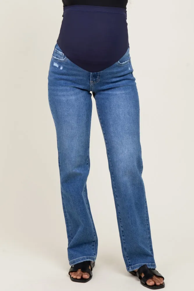 Blue Mid Rise Full Length Straight Leg Maternity Jeans sold by Pinkblush product image thumbnail 4