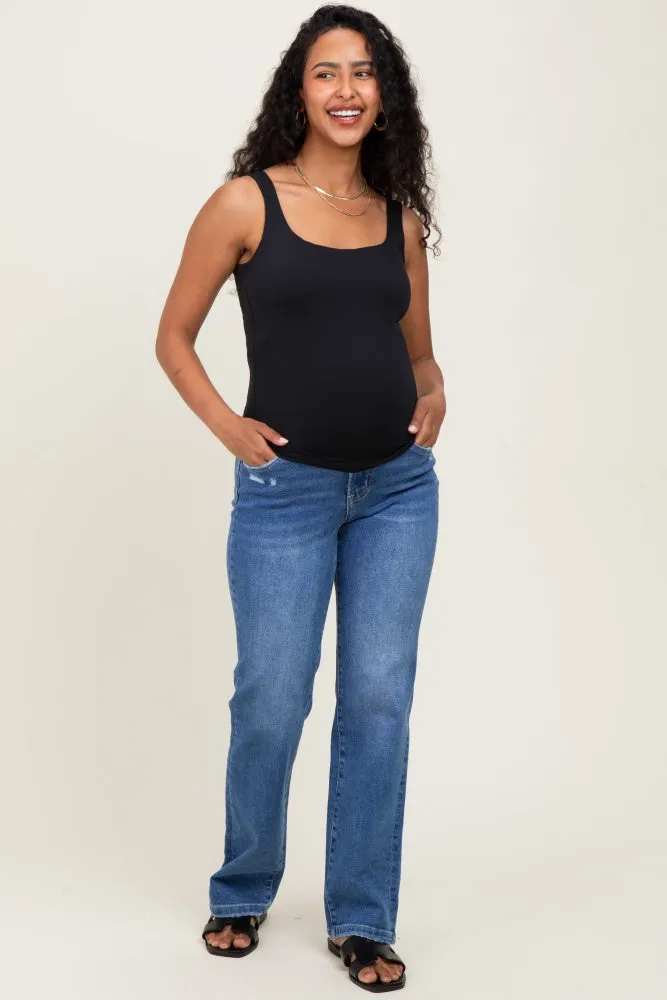 Blue Mid Rise Full Length Straight Leg Maternity Jeans sold by Pinkblush product image thumbnail 2