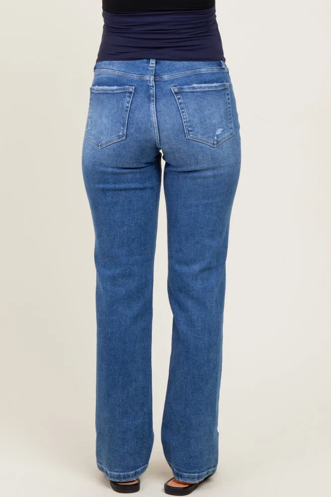Blue Mid Rise Full Length Straight Leg Maternity Jeans sold by Pinkblush product image thumbnail 3