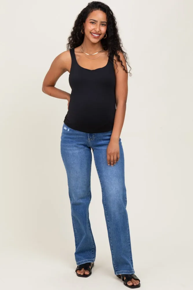 Blue Mid Rise Full Length Straight Leg Maternity Jeans sold by Pinkblush