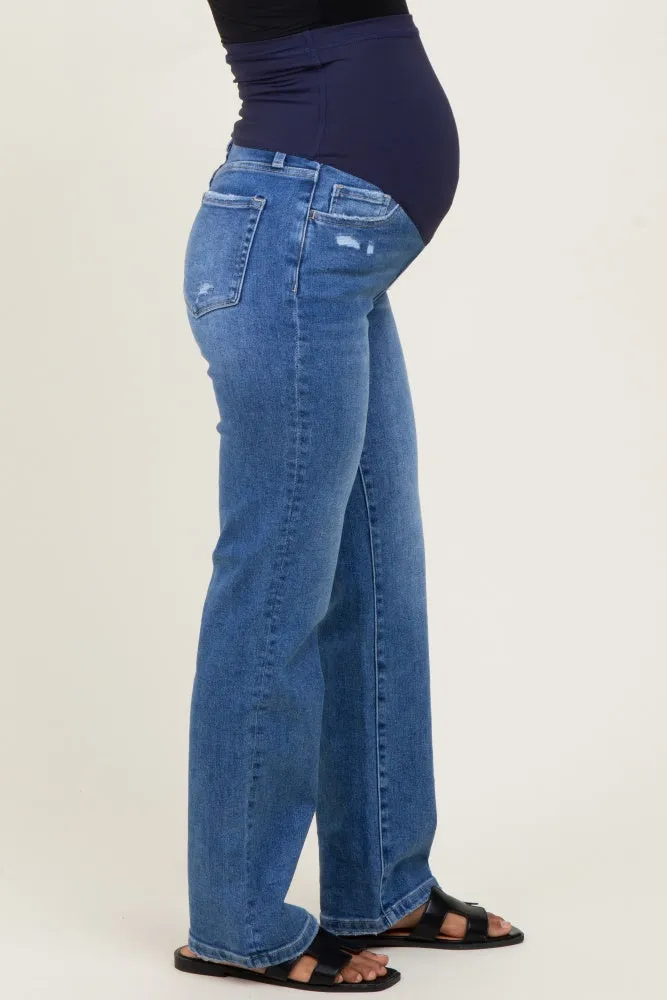 Blue Mid Rise Full Length Straight Leg Maternity Jeans sold by Pinkblush product image thumbnail 5