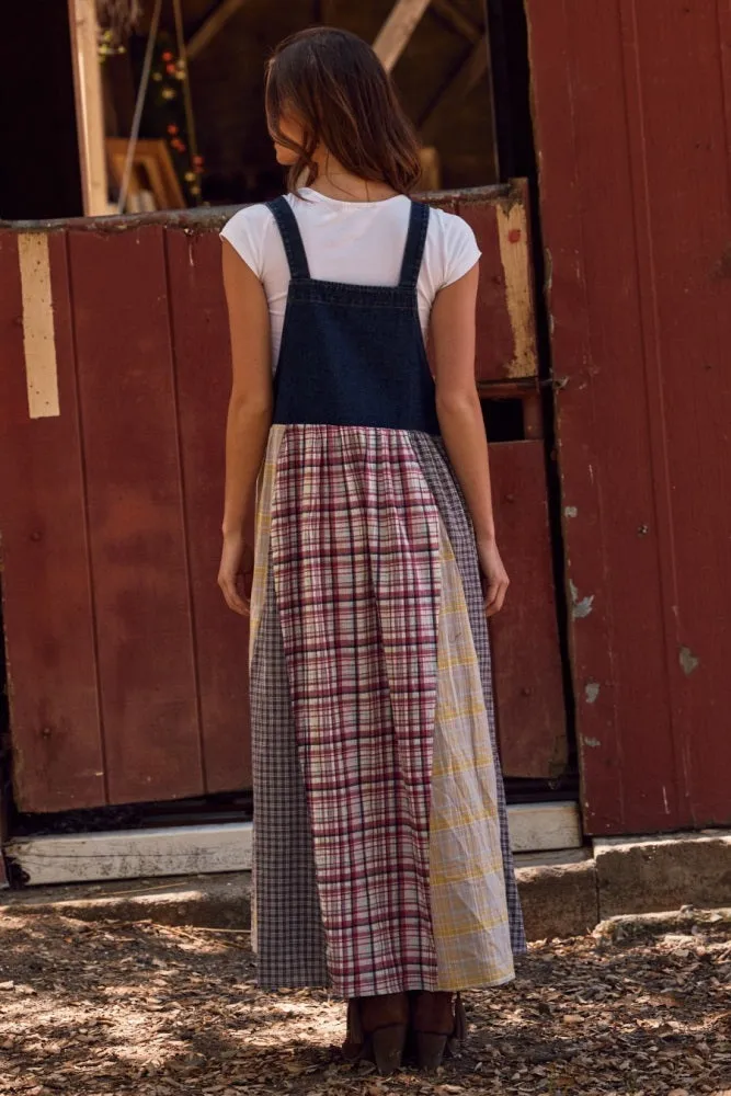 Multicolor Plaid Colorblock Denim Overall Dress sold by Pinkblush product image thumbnail 4