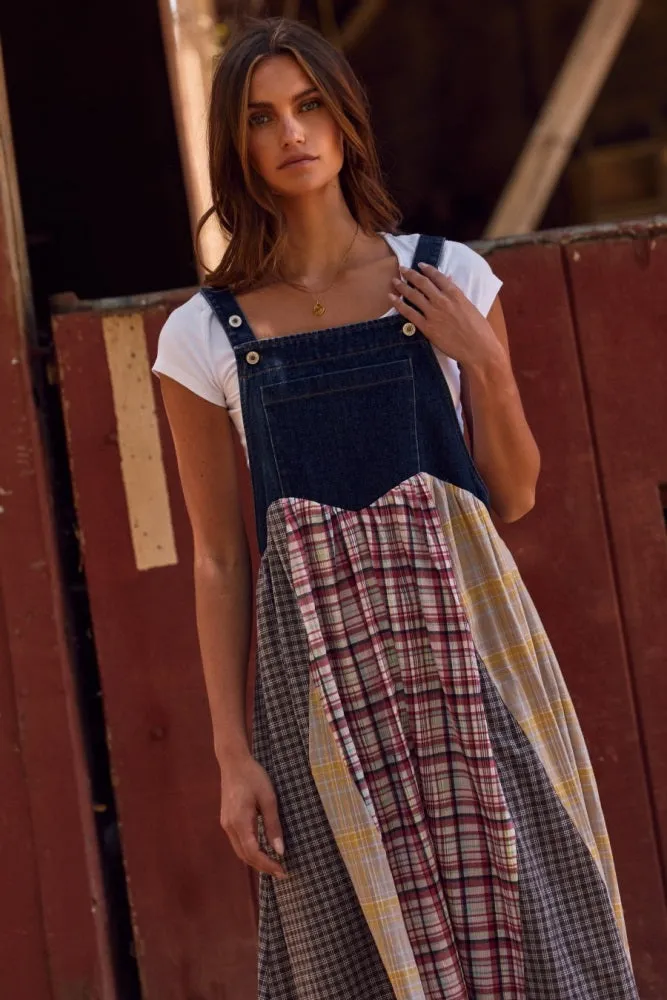 Multicolor Plaid Colorblock Denim Overall Dress sold by Pinkblush product image thumbnail 5