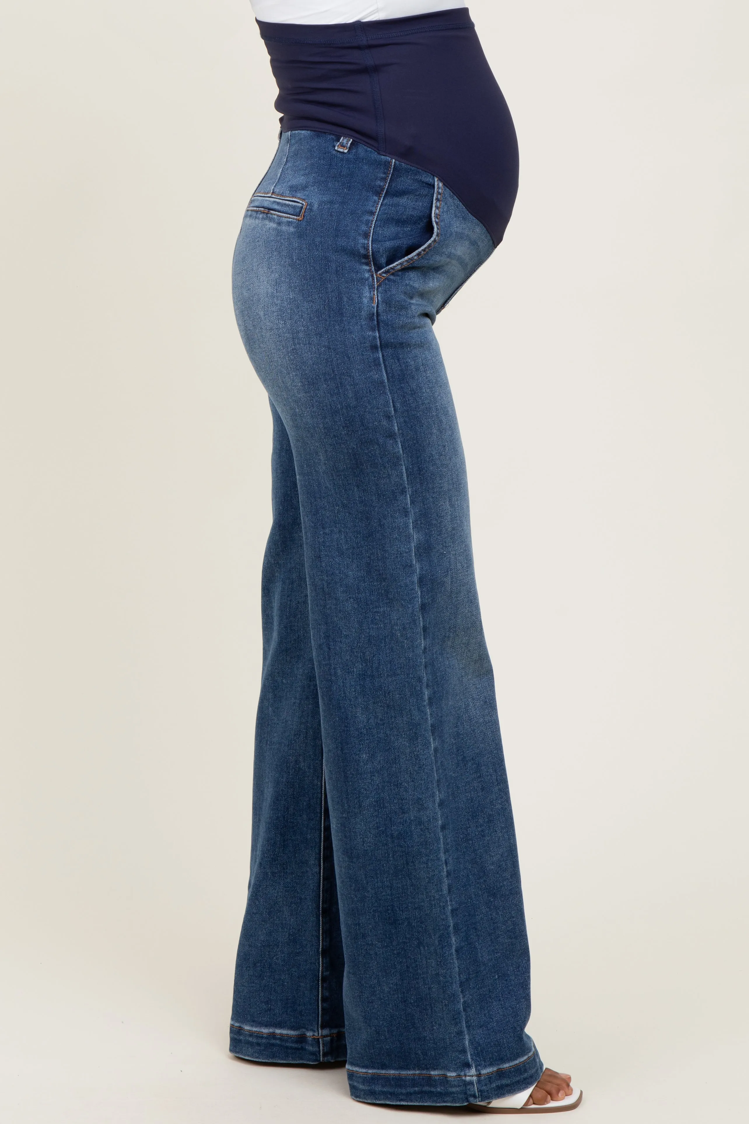 Navy Blue Vintage Wash Wide Leg Maternity Jeans sold by Pinkblush product image thumbnail 4
