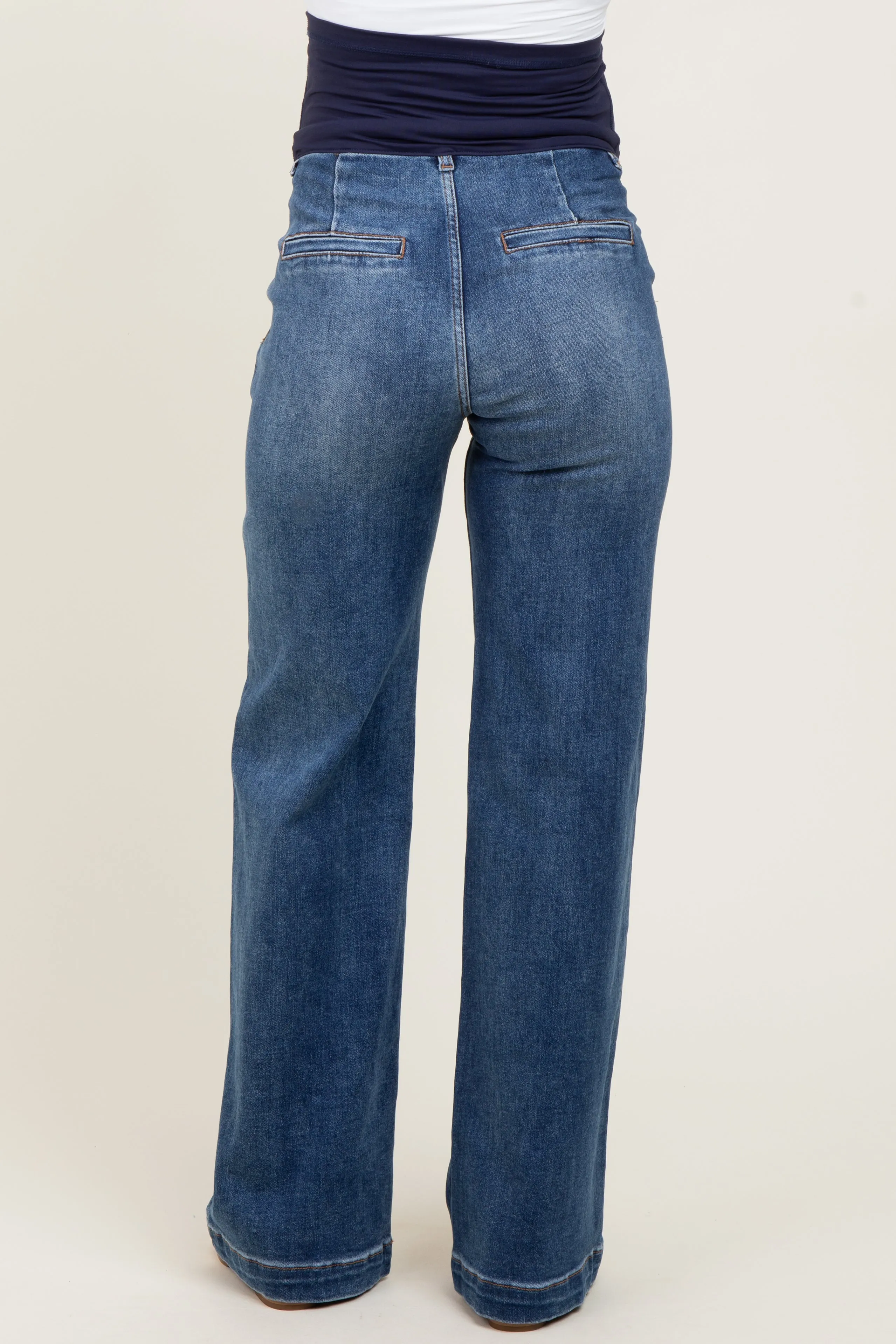 Navy Blue Vintage Wash Wide Leg Maternity Jeans sold by Pinkblush product image thumbnail 5