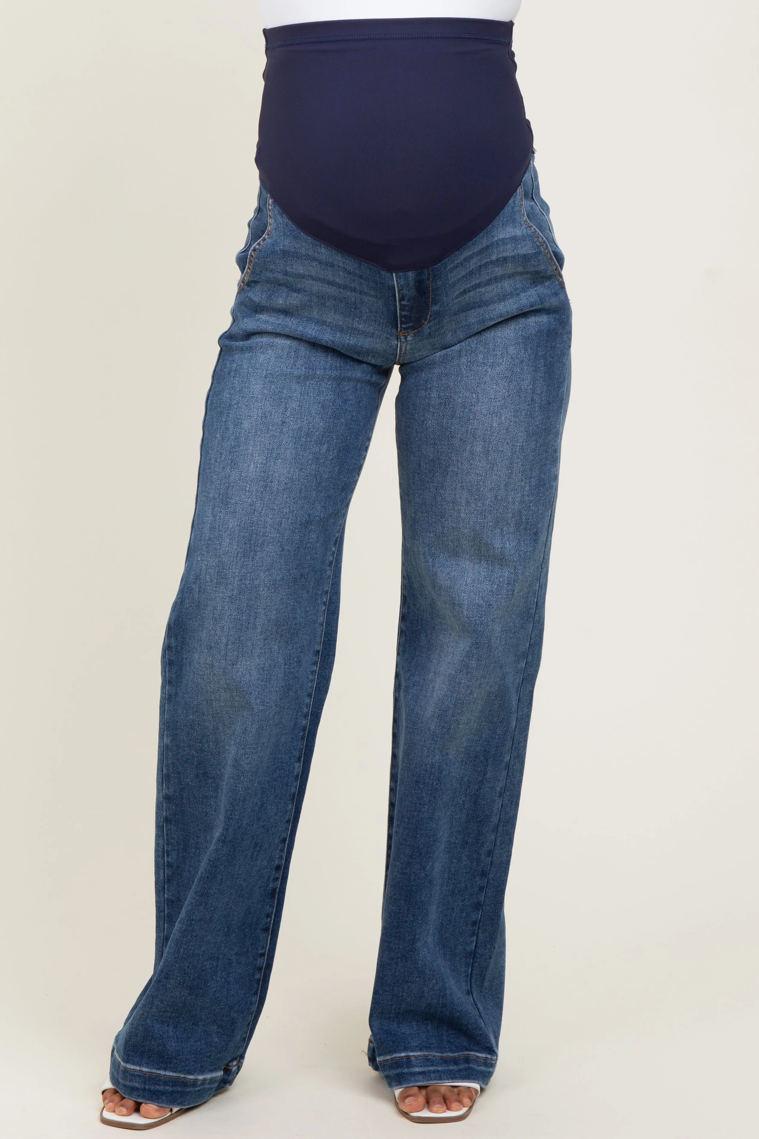 Navy Blue Vintage Wash Wide Leg Maternity Jeans sold by Pinkblush product image thumbnail 3