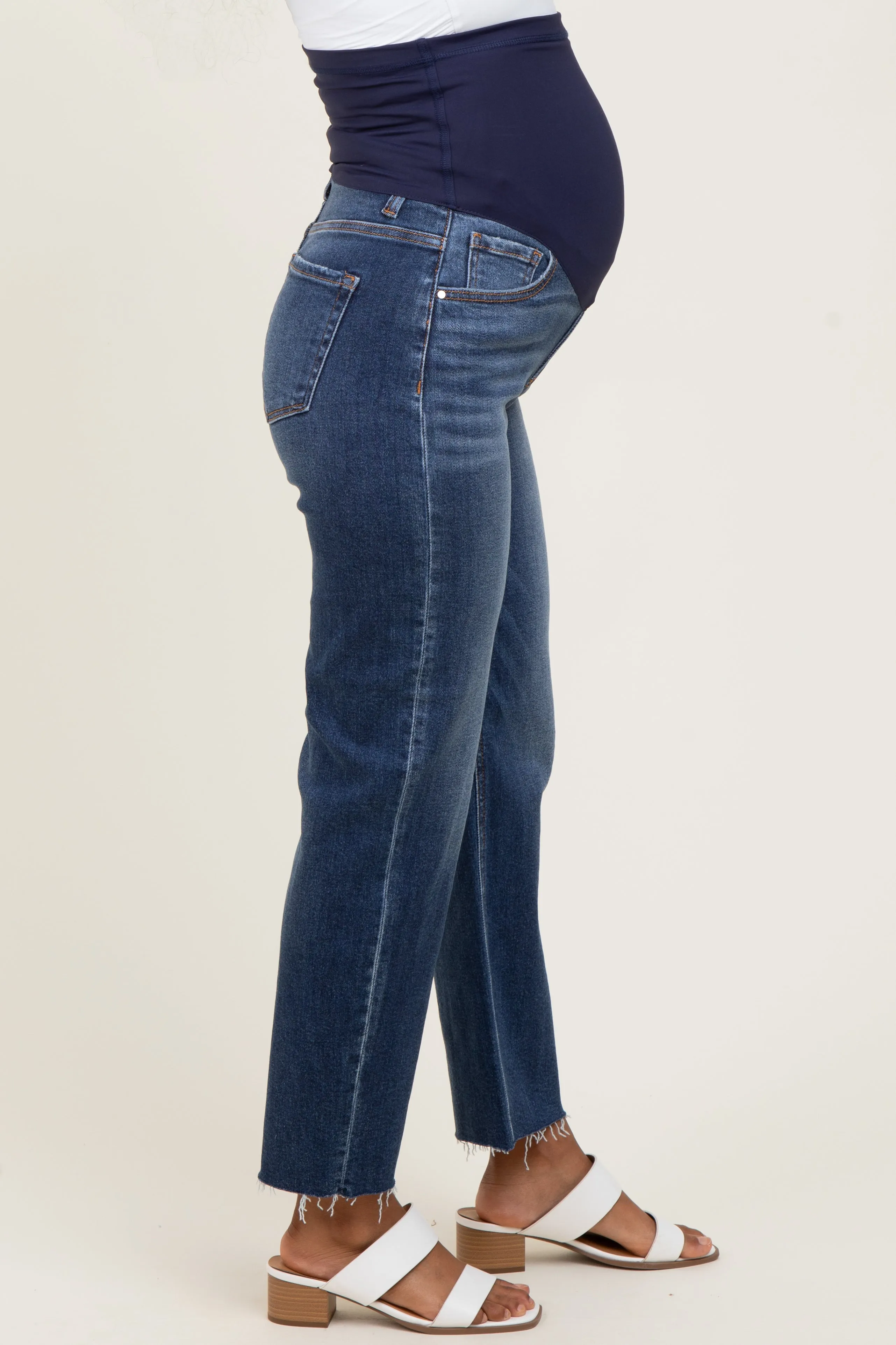 Navy Raw Hem Ankle Straight Leg Maternity Jeans sold by Pinkblush product image thumbnail 4