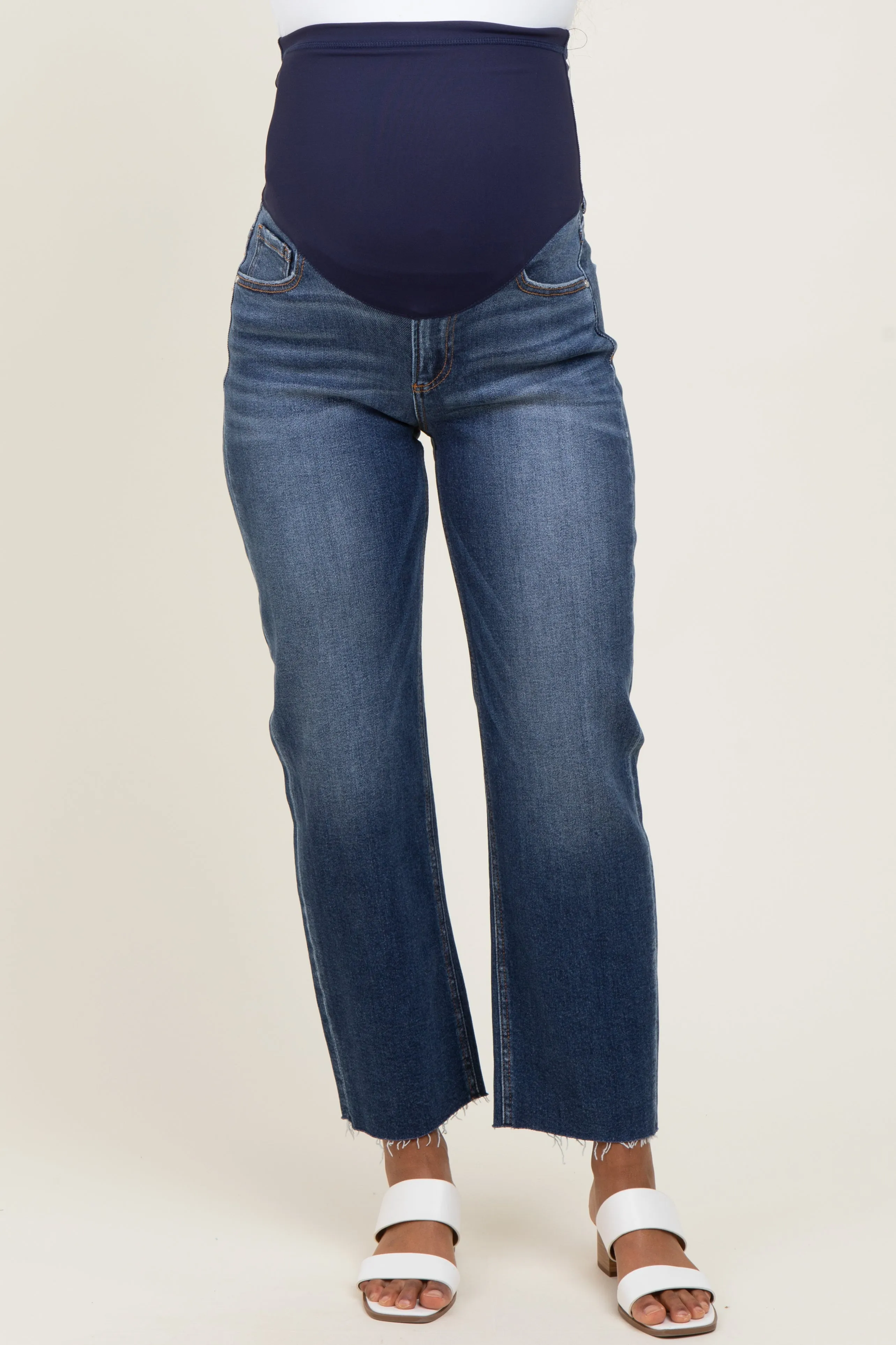 Navy Raw Hem Ankle Straight Leg Maternity Jeans sold by Pinkblush product image thumbnail 3