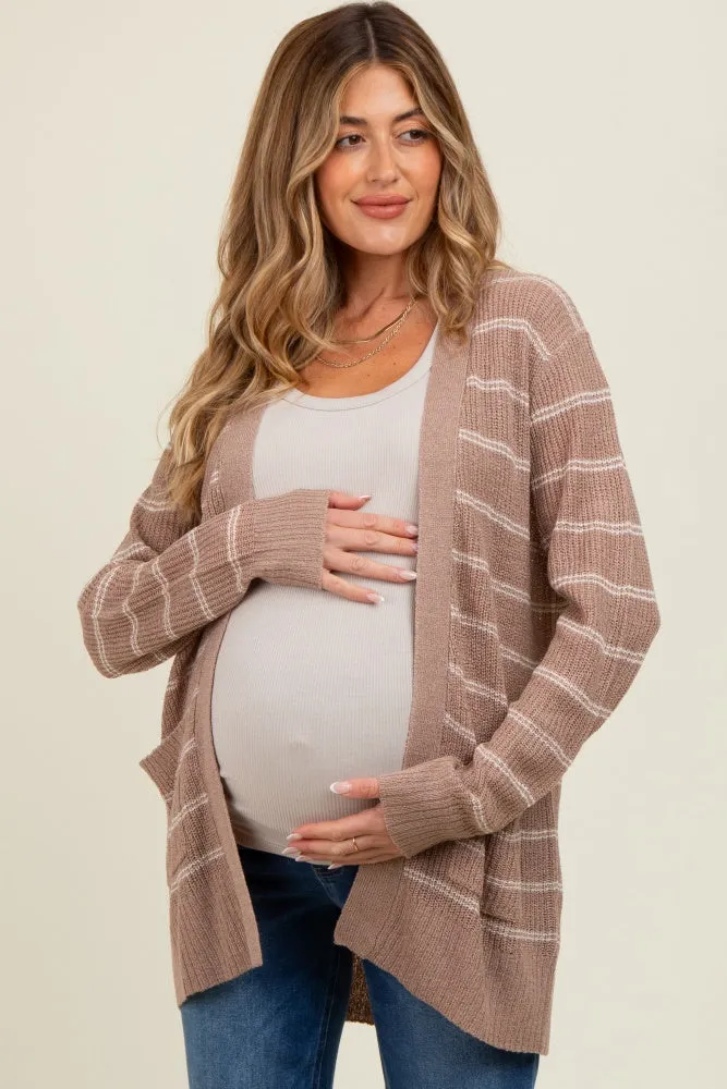 Mocha Fine Knit Striped Maternity Open Cardigan sold by Pinkblush product image thumbnail 2