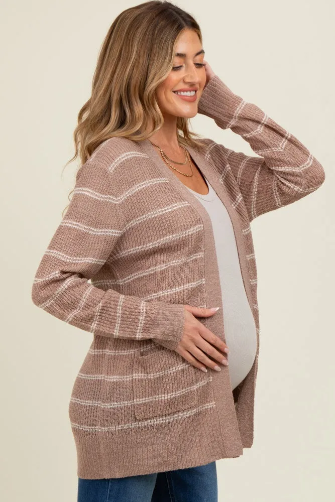 Mocha Fine Knit Striped Maternity Open Cardigan sold by Pinkblush product image thumbnail 3