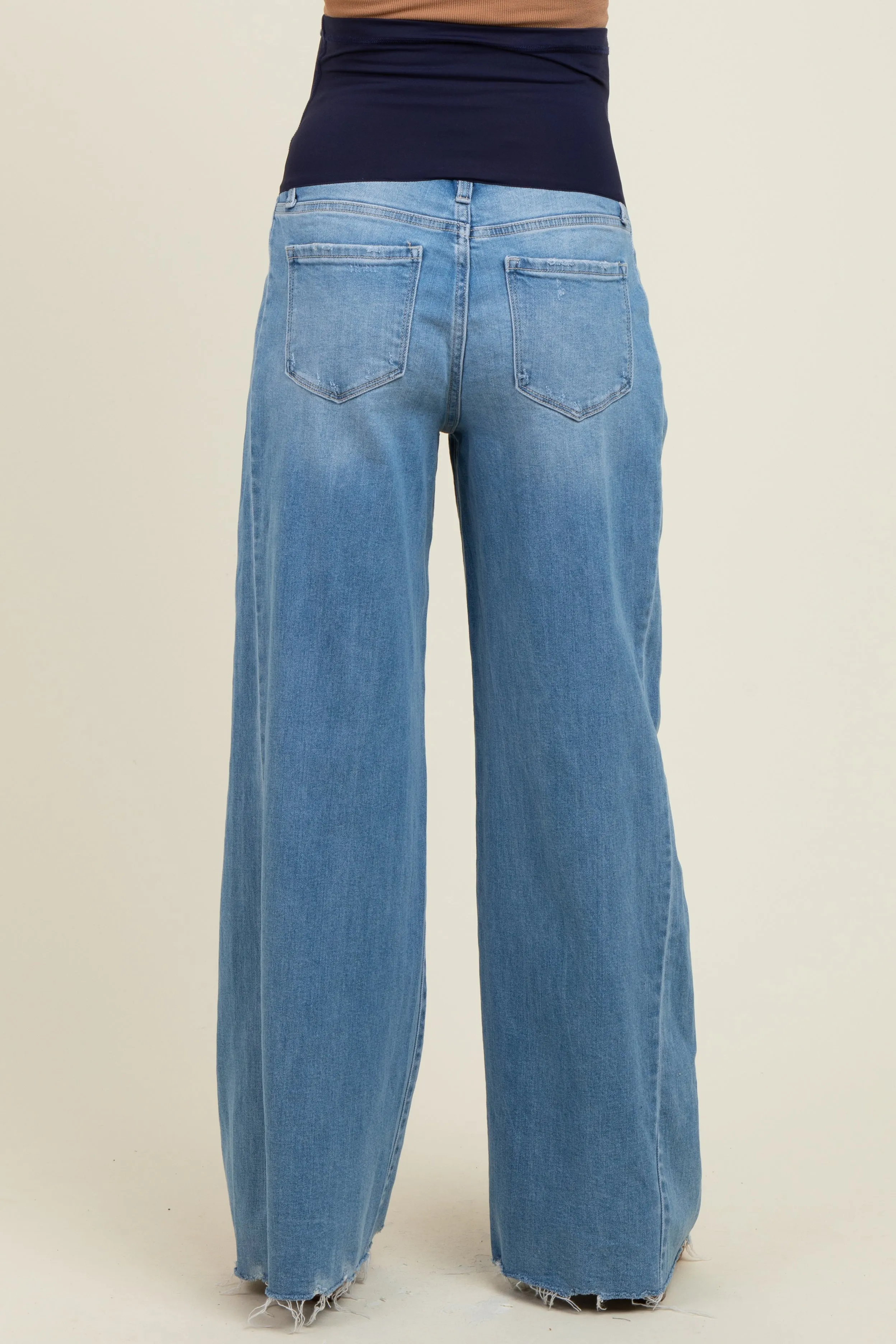 Blue Distressed Hem Super Wide Leg Maternity Jeans sold by Pinkblush product image thumbnail 5