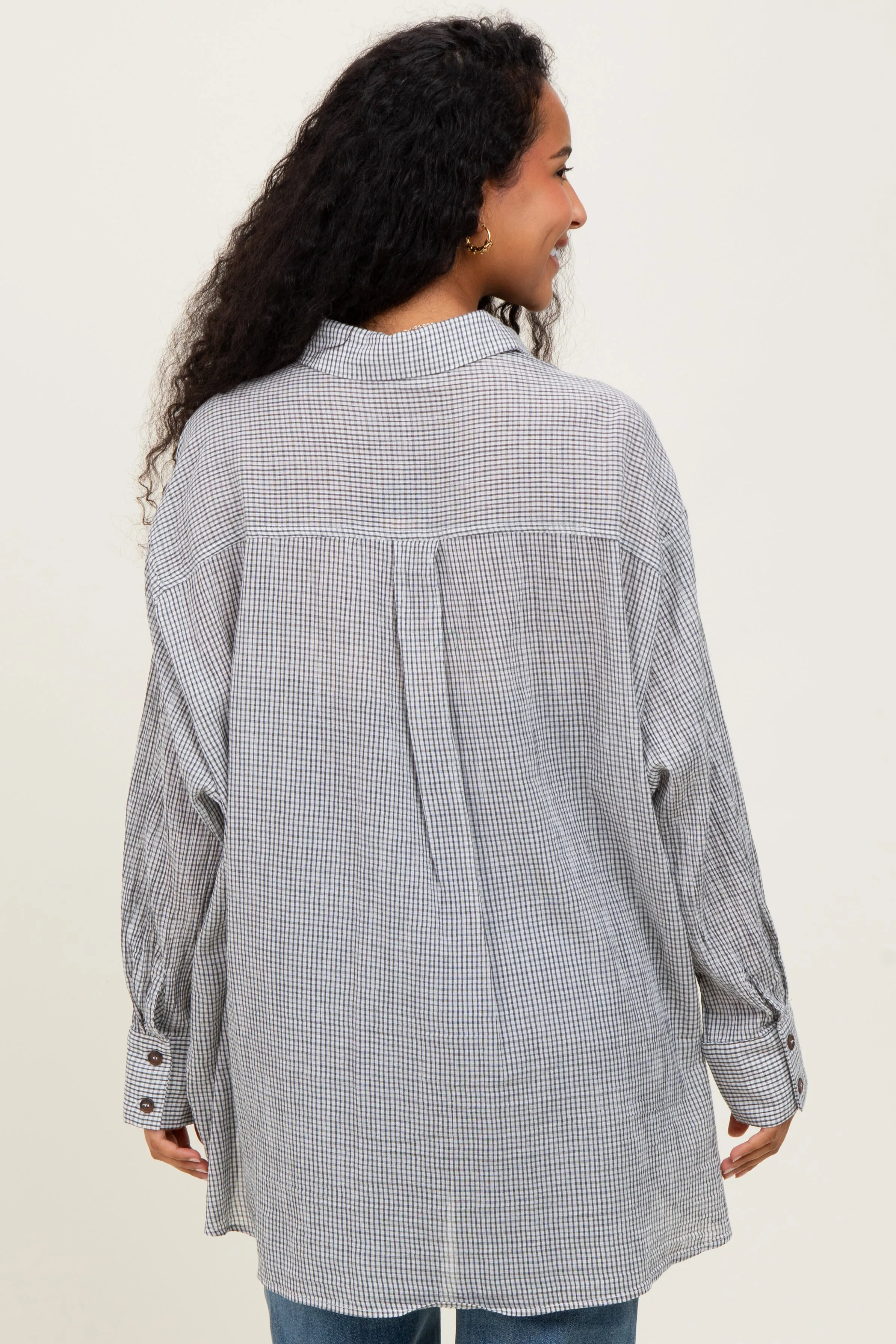 Black Checker Plaid Oversized Button Down Maternity Shirt sold by Pinkblush product image thumbnail 4