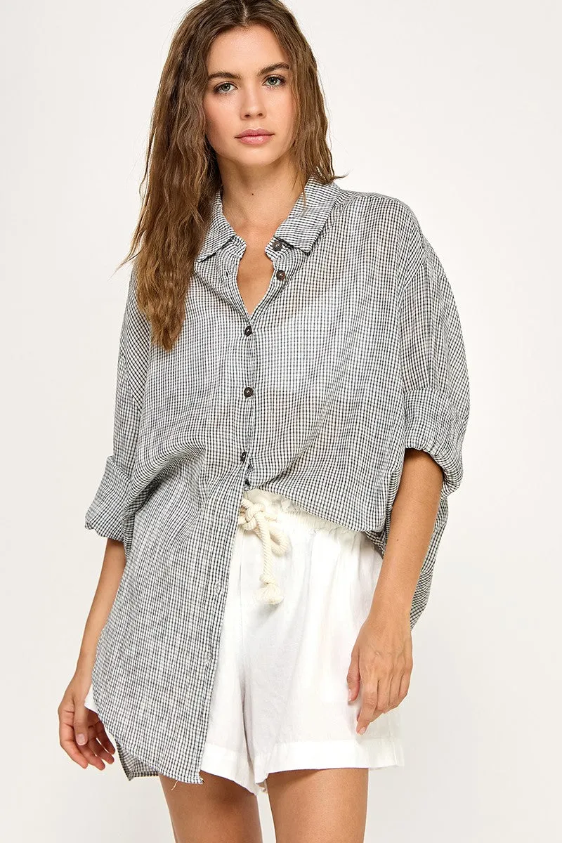 Black Checker Plaid Oversized Button Down Maternity Shirt sold by Pinkblush product image thumbnail 5