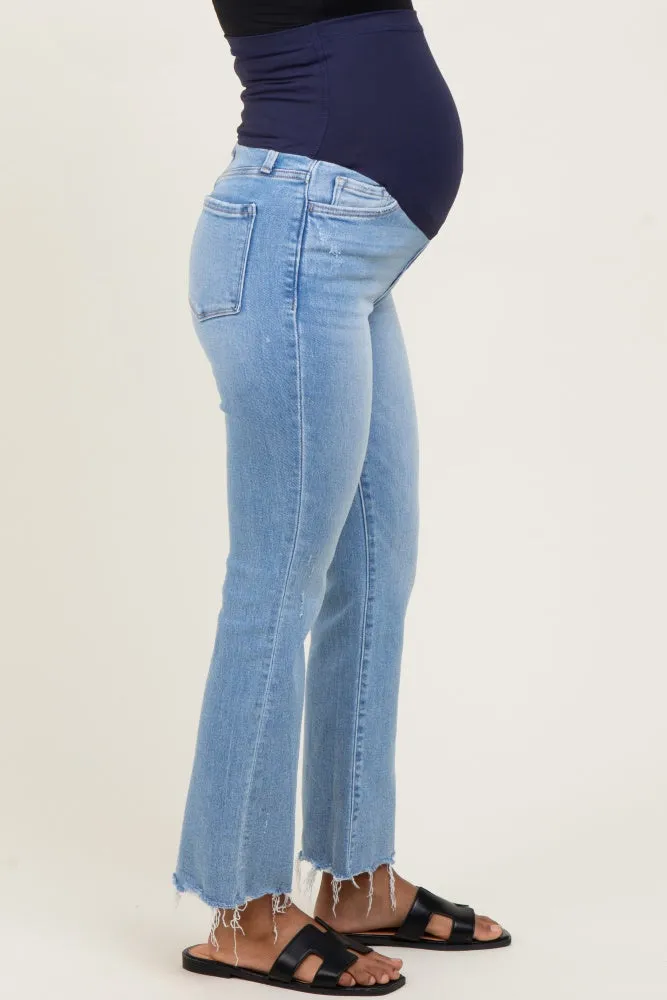 Blue High Rise Uneven Raw Hem Kick Flare Maternity Jeans sold by Pinkblush product image thumbnail 3