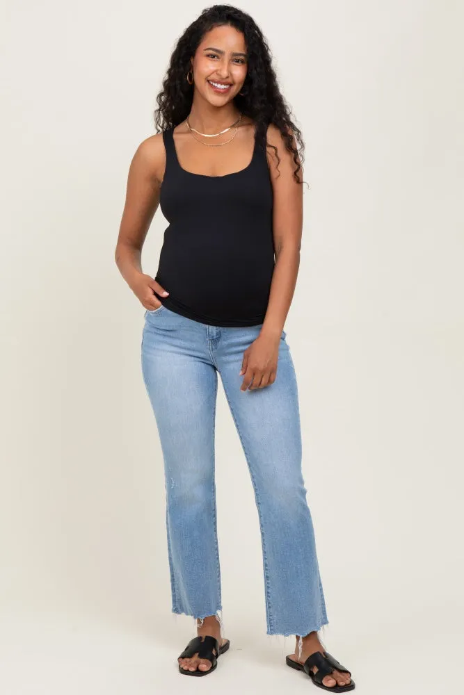 Blue High Rise Uneven Raw Hem Kick Flare Maternity Jeans sold by Pinkblush