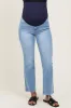 Blue High Rise Uneven Raw Hem Kick Flare Maternity Jeans sold by Pinkblush