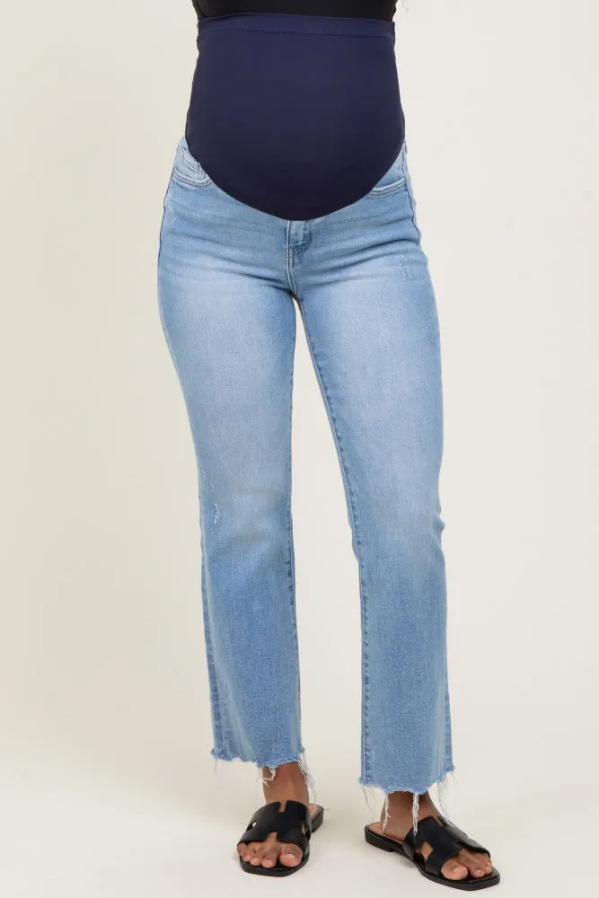 Blue High Rise Uneven Raw Hem Kick Flare Maternity Jeans sold by Pinkblush product image thumbnail 2