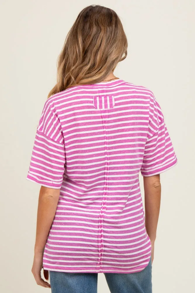 Mauve Striped Oversized V-Neck Front Pocket Maternity T-Shirt sold by Pinkblush product image thumbnail 3