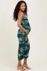 Forest Green Floral Mesh Ruched Sleeveless Maternity Midi Dress sold by Pinkblush
