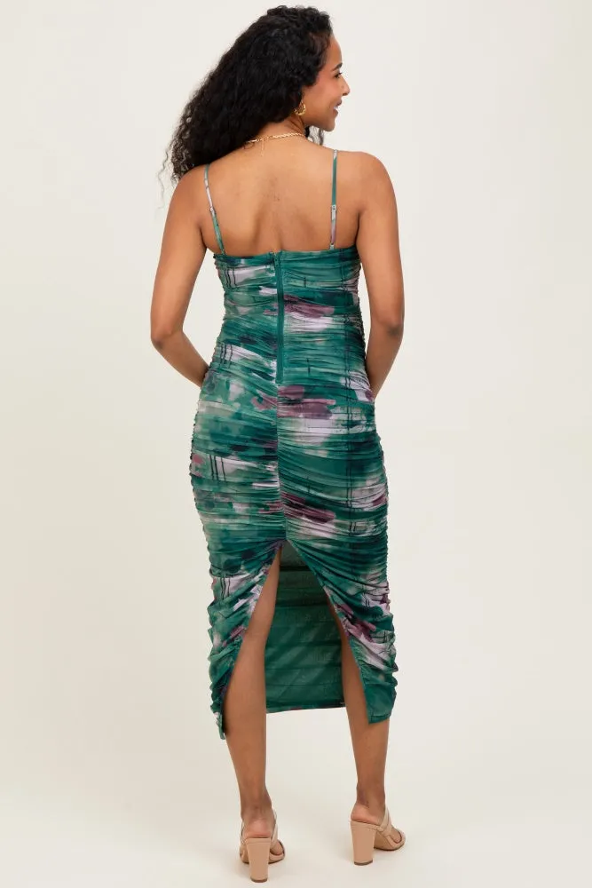 Forest Green Floral Mesh Ruched Sleeveless Maternity Midi Dress sold by Pinkblush product image thumbnail 4