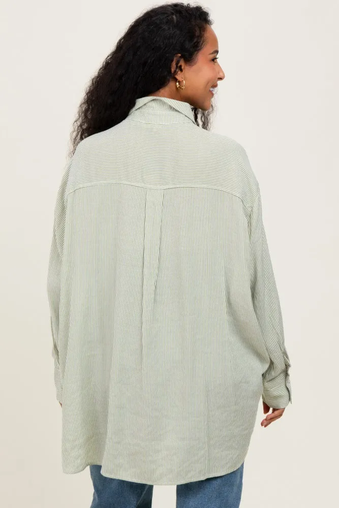 Light Olive Striped Oversized Maternity Button Down Shirt sold by Pinkblush product image thumbnail 4