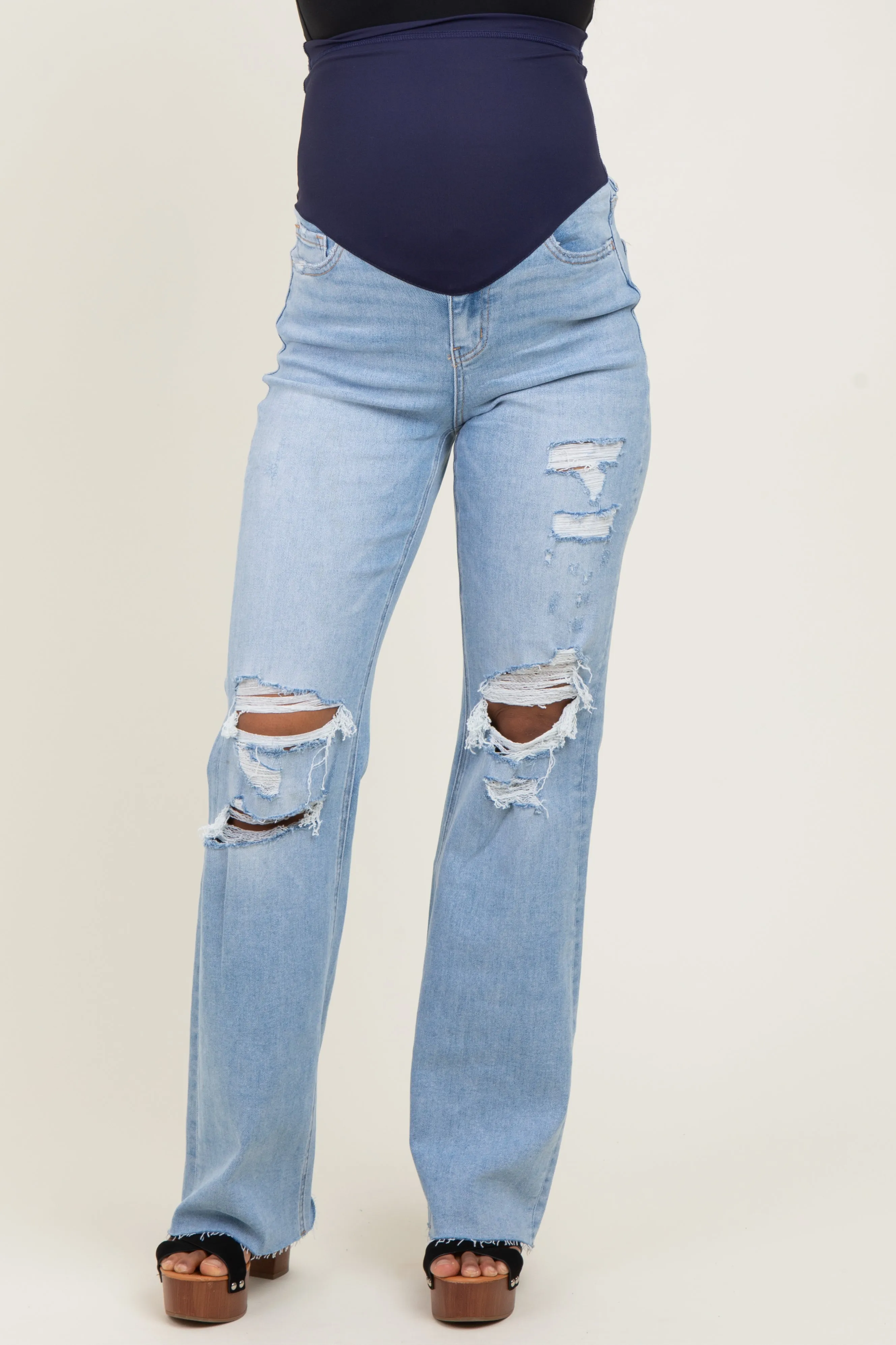 Light Blue 90'S Vintage Super High Rise Flare Maternity Jeans sold by Pinkblush product image thumbnail 2