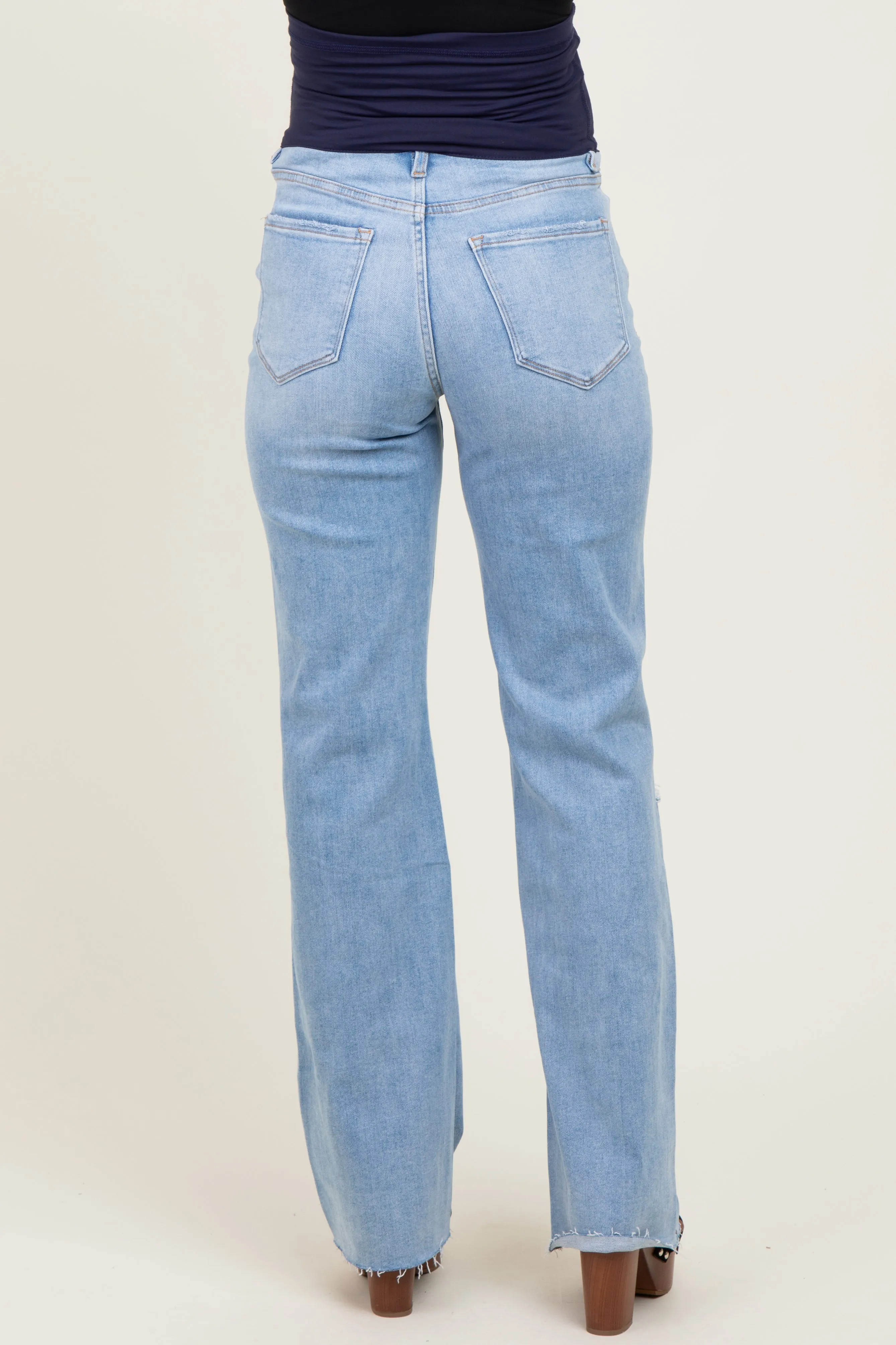 Light Blue 90'S Vintage Super High Rise Flare Maternity Jeans sold by Pinkblush product image thumbnail 4