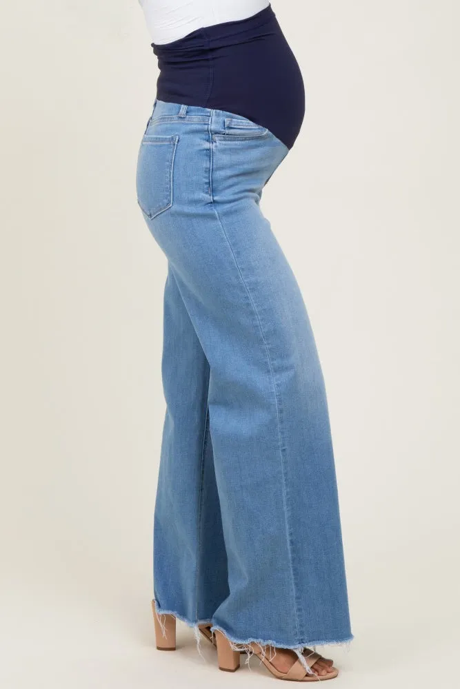 Medium Blue High Rise Frayed Hem Wide Leg Maternity Jeans sold by Pinkblush product image thumbnail 4