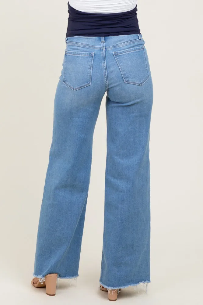 Medium Blue High Rise Frayed Hem Wide Leg Maternity Jeans sold by Pinkblush product image thumbnail 5