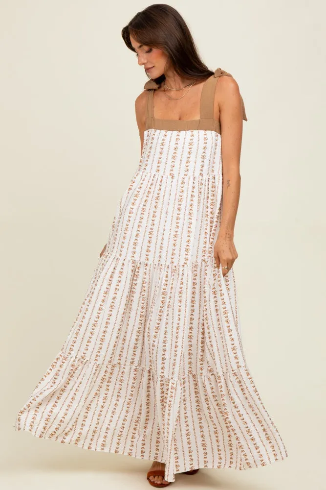 Mocha/White Ditzy Floral Sleeveless Tiered Maxi Dress sold by Pinkblush product image thumbnail 2