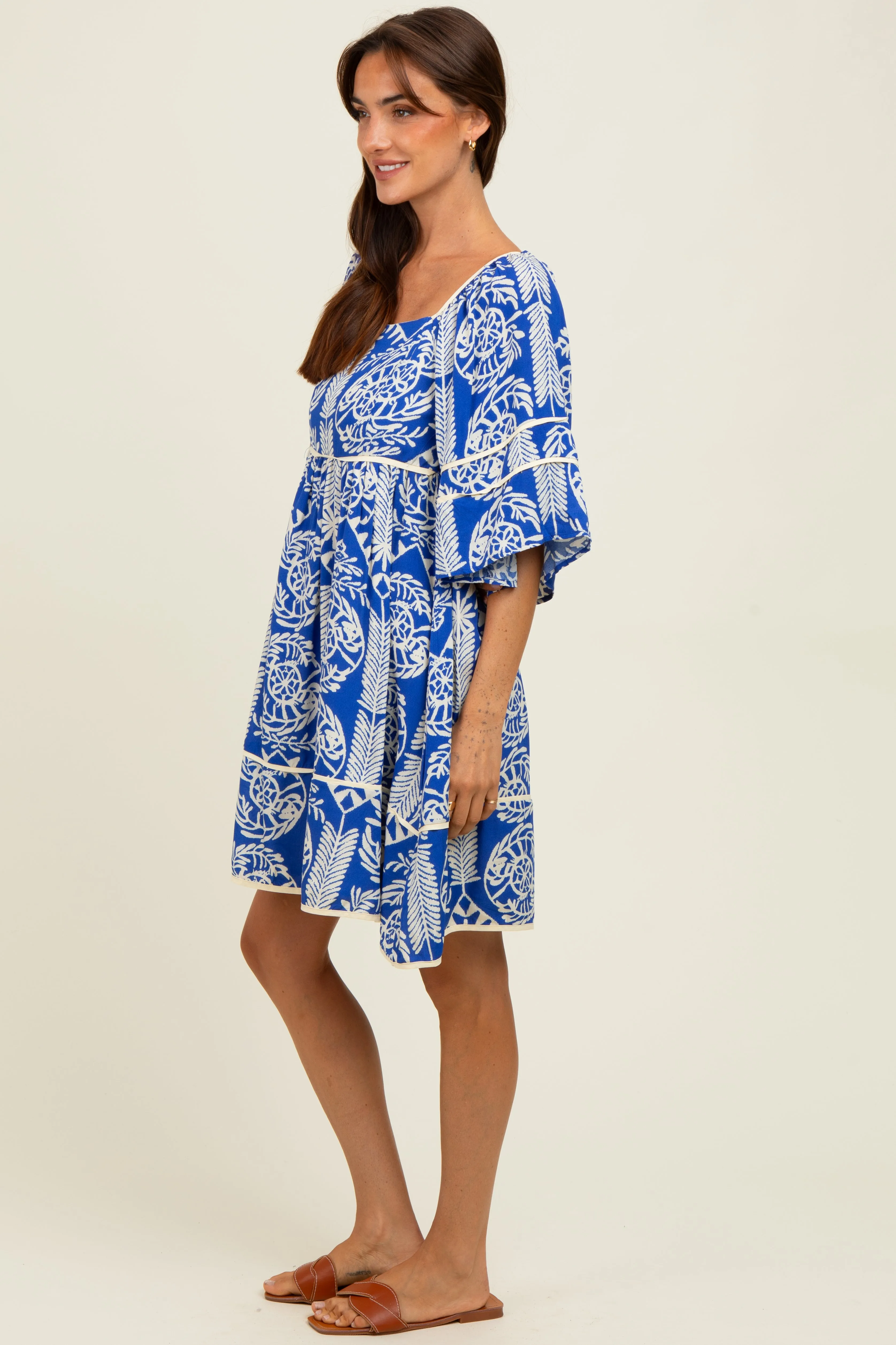Royal Blue Printed Tie Back Contrast Trim Dress sold by Pinkblush product image thumbnail 3