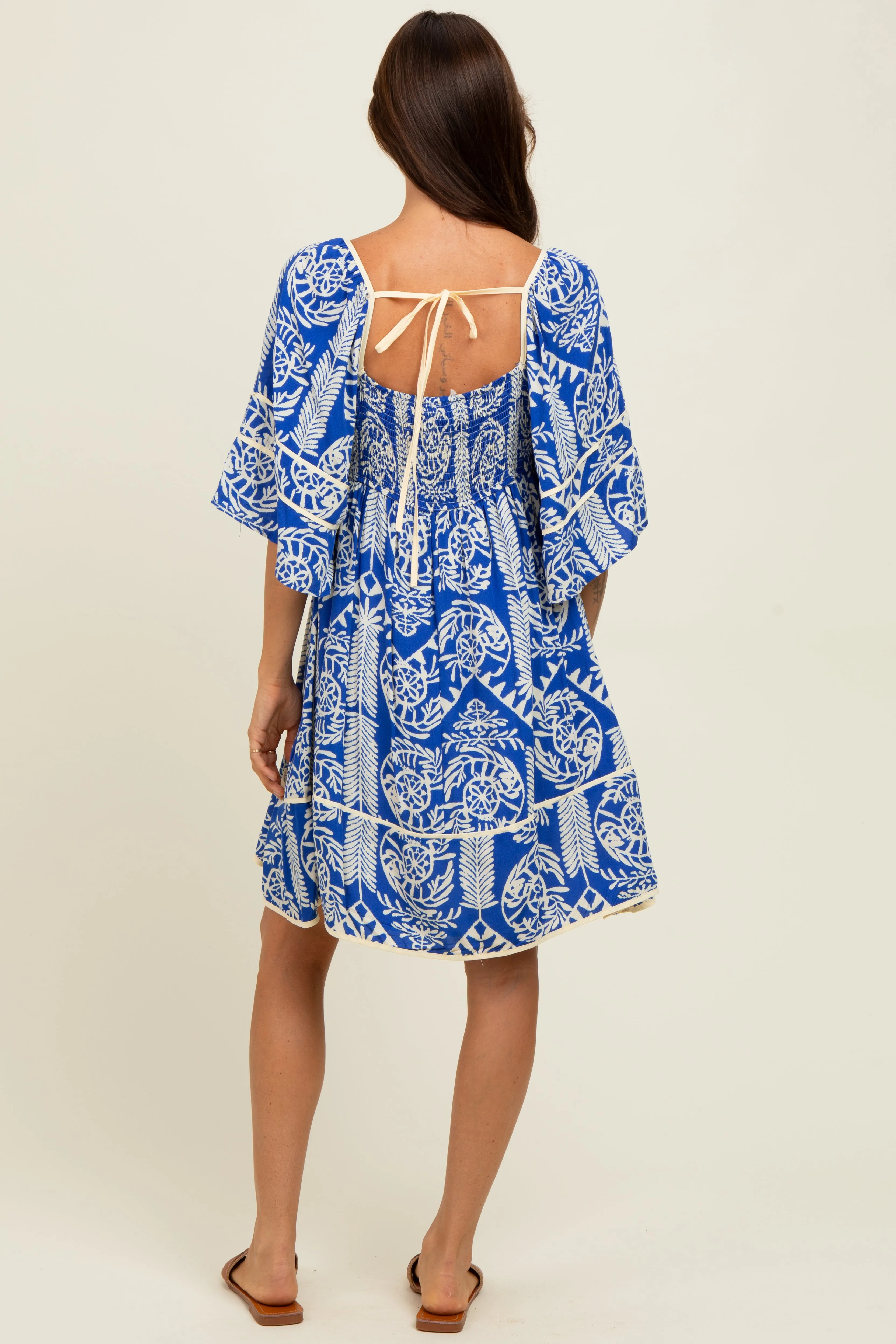 Royal Blue Printed Tie Back Contrast Trim Dress sold by Pinkblush product image thumbnail 4