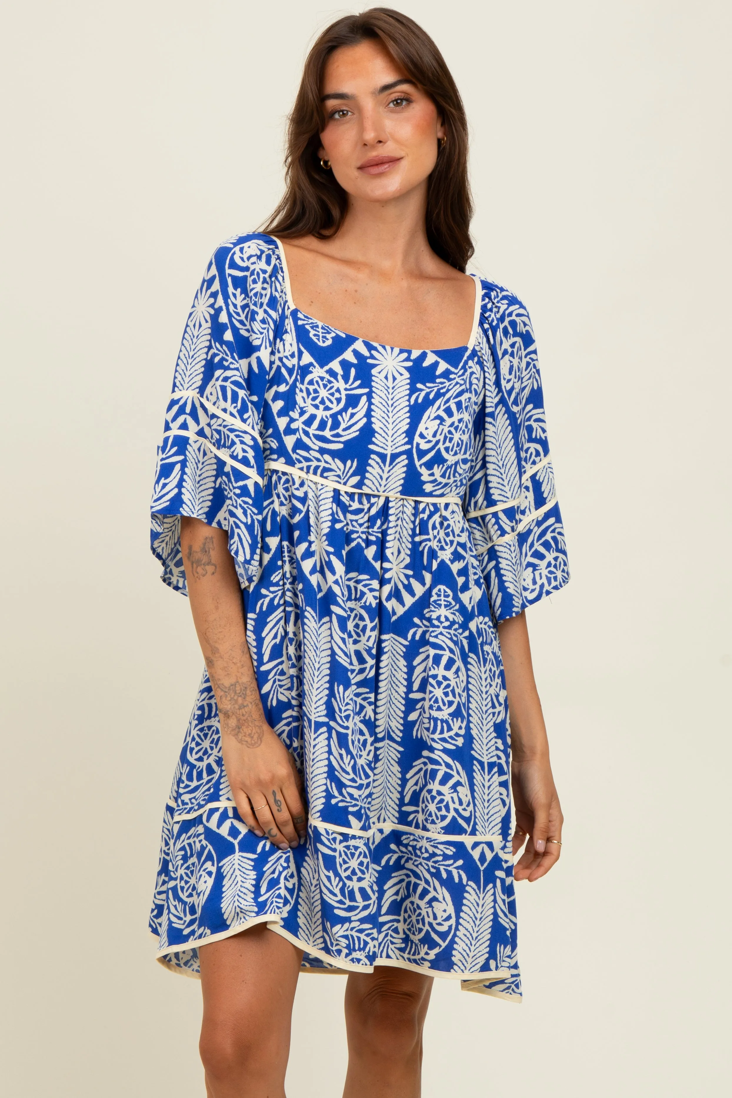 Royal Blue Printed Tie Back Contrast Trim Dress sold by Pinkblush product image thumbnail 2