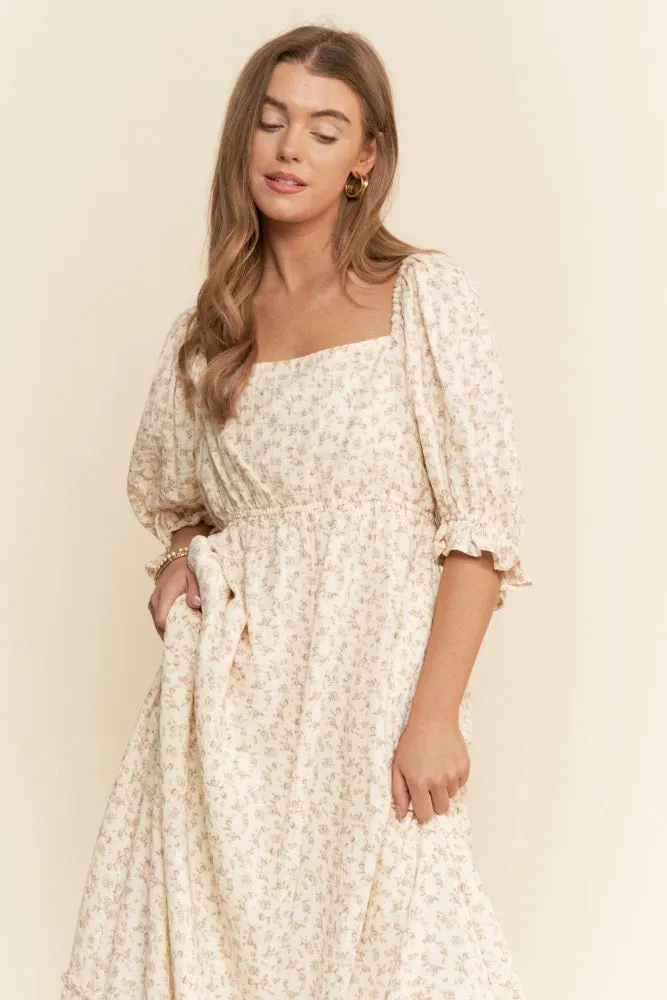 Beige Floral Print Square Neckline Maxi Dress sold by Pinkblush product image thumbnail 4