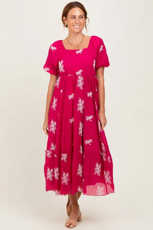 Magenta Floral Print Ruffle Hem Midi Dress sold by Pinkblush