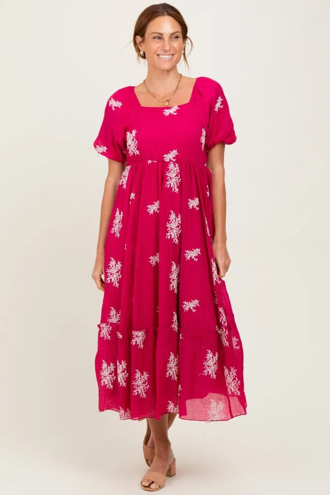 Magenta Floral Print Ruffle Hem Midi Dress sold by Pinkblush