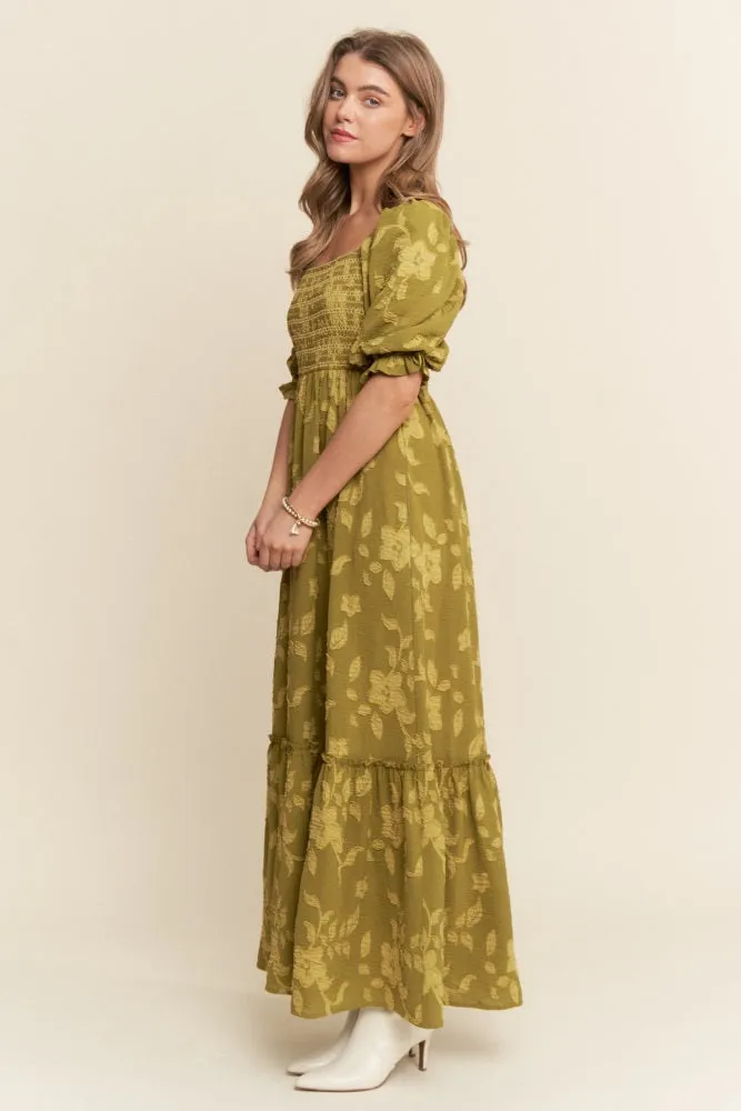Olive Floral Print Smocked Bodice Maxi Dress sold by Pinkblush product image thumbnail 2
