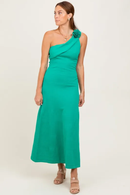 Green One Shoulder Knit Sleeveless Maxi Dress sold by Pinkblush