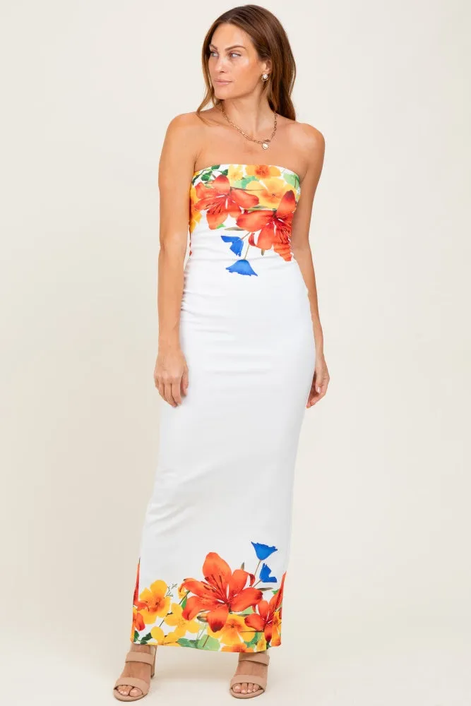 Ivory Floral Strapless Maxi Dress sold by Pinkblush