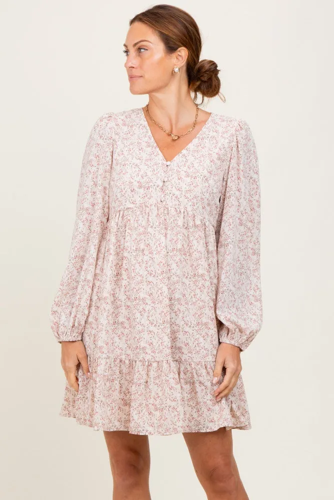 Beige Floral Long Sleeve Dress sold by Pinkblush