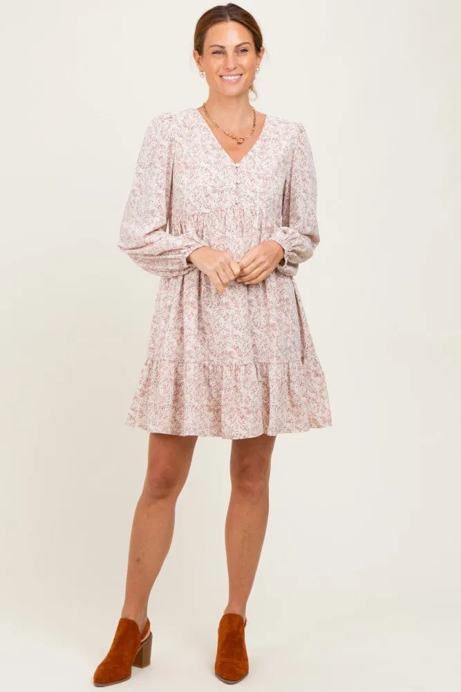 Beige Floral Long Sleeve Dress sold by Pinkblush product image thumbnail 2