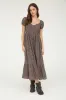 Brown Plaid Puff Sleeve Button Down Maxi Dress sold by Pinkblush