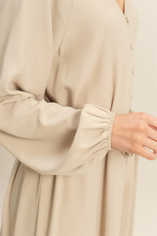 Beige Elegant Long Sleeve Waist Tie Midi Dress sold by Pinkblush product image thumbnail 4
