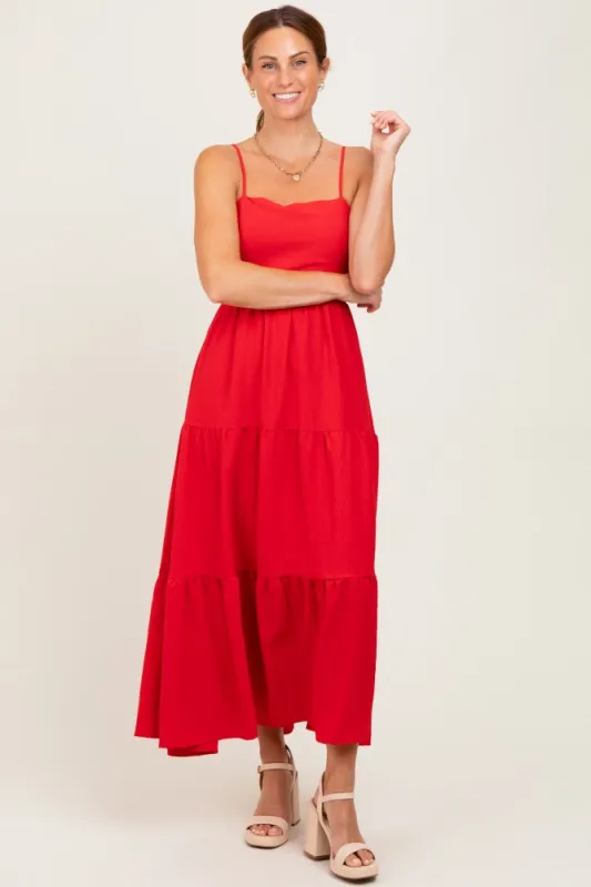 Red Tiered Cutout Tie Back Midi Dress sold by Pinkblush